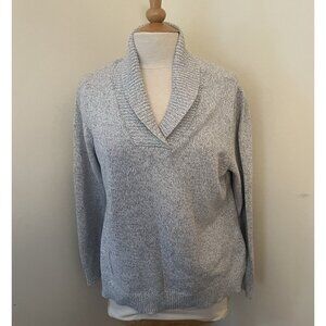 Karen Scott Women Sweater Smoke Grey Long Sleeve Pull Over Shawl Collar Size L